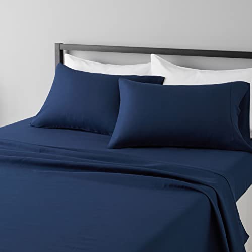 Amazon Basics Lightweight Super Soft Easy Care Microfiber 3Piece Bed Sheet Set with 14-Inch Deep Pockets, Twin, Navy Blue, Solid