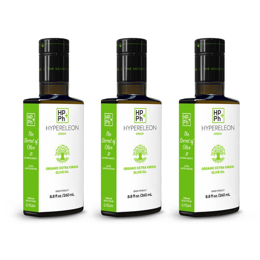 HYPERELEON GREEN | Premium, Organic, Exceptionally Rich in Polyphenols, Greek Extra Virgin Olive Oil, 100% Pure & Natural | Bio & Unfiltered | 32 Top International Awards | 260ml (Pack of 6)